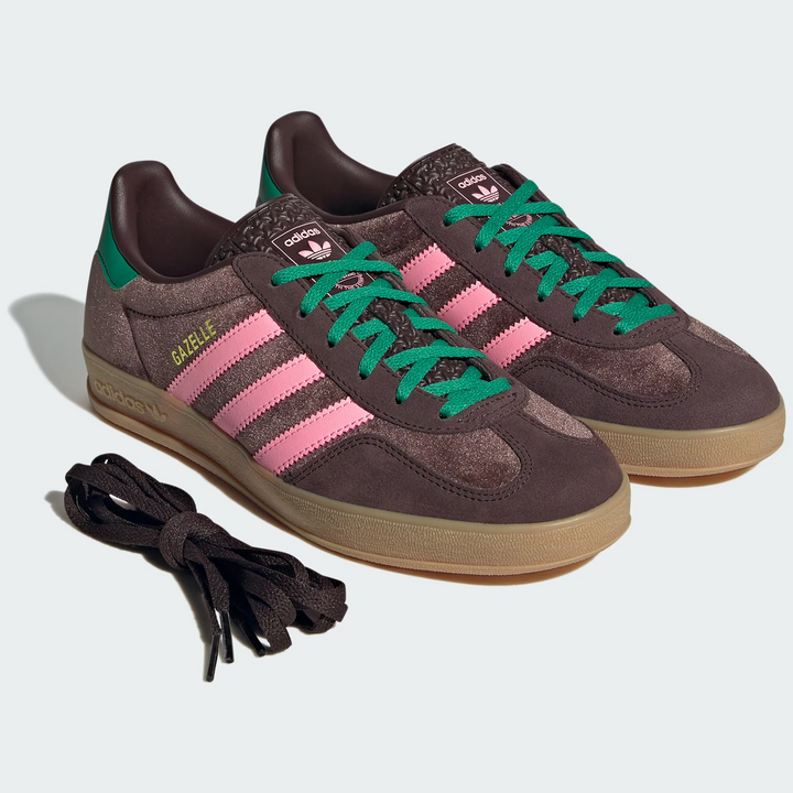 Adidas Gazelle Indoor "Dark Brown Glow Pink" Welurowe Brązowe JI2714