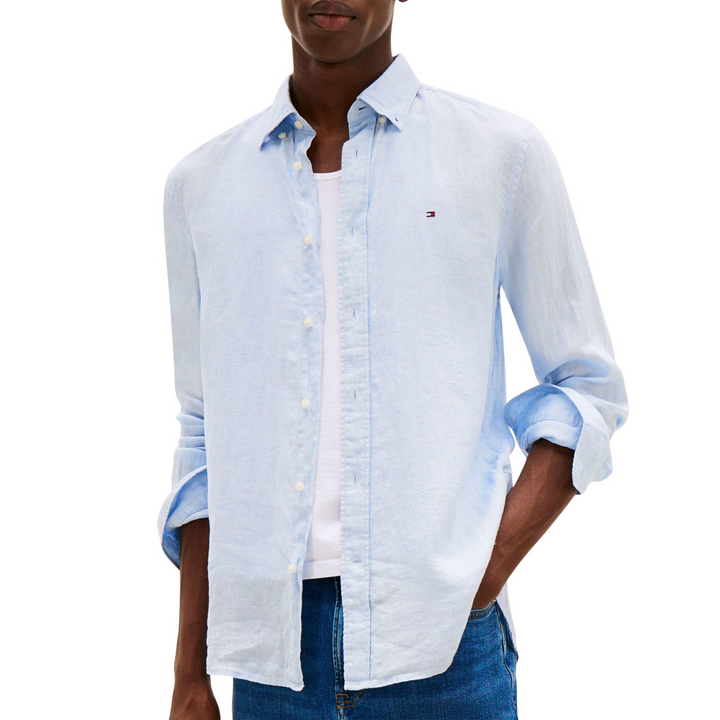 Tommy Hilfiger Regular Fit Lniana Męska Koszula Niebieska MW0MW34602-C1O