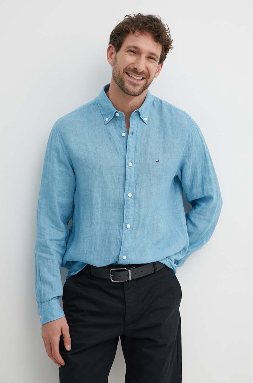 Tommy Hilfiger Regular Fit Classic Shirt Lniana Koszula Niebieska MW0MW34602-C30