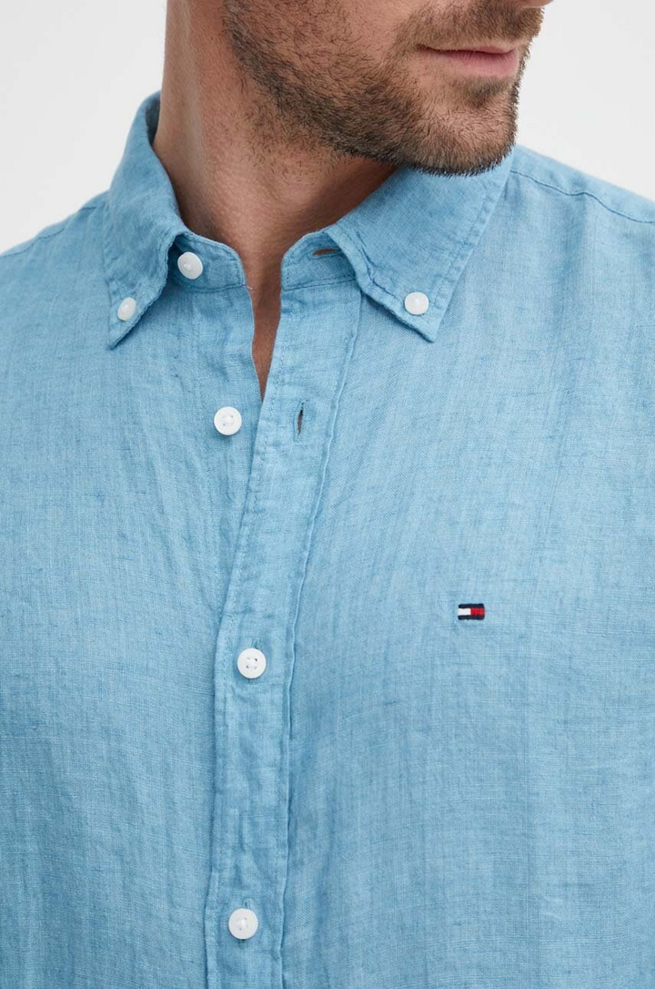 Tommy Hilfiger Regular Fit Classic Shirt Lniana Koszula Niebieska MW0MW34602-C30