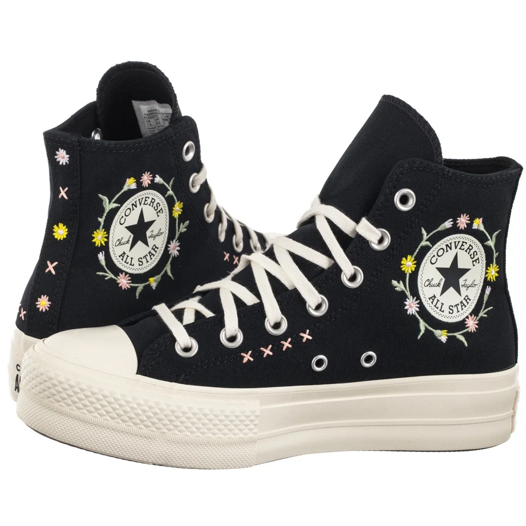 Converse Chuck Taylor All Star High "Embroidered Flowers" Czarne Trampki Damskie Sportowe Sneakersy A15007C