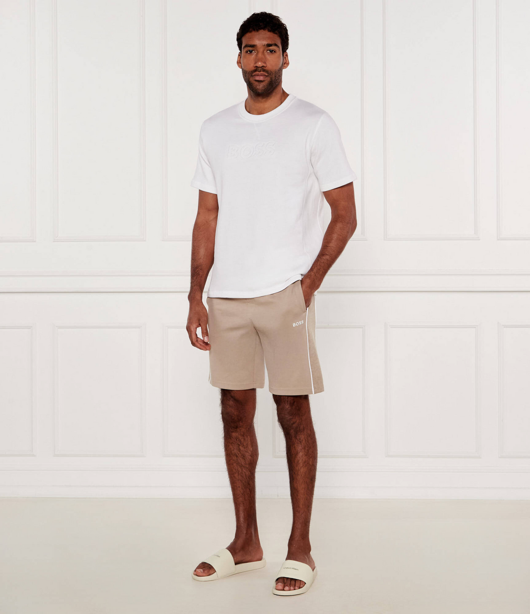 Calvin Klein Square Logo Slides Kremowe Klapki Męskie HM0HM01754-PEA
